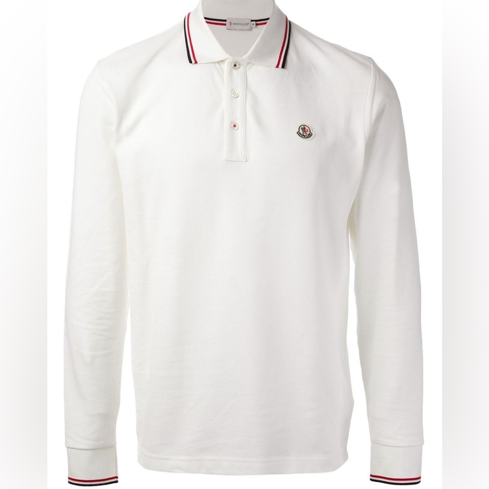 MONCLER — MEN’S WHITE LONG SLEEVE POLO SHIRT
